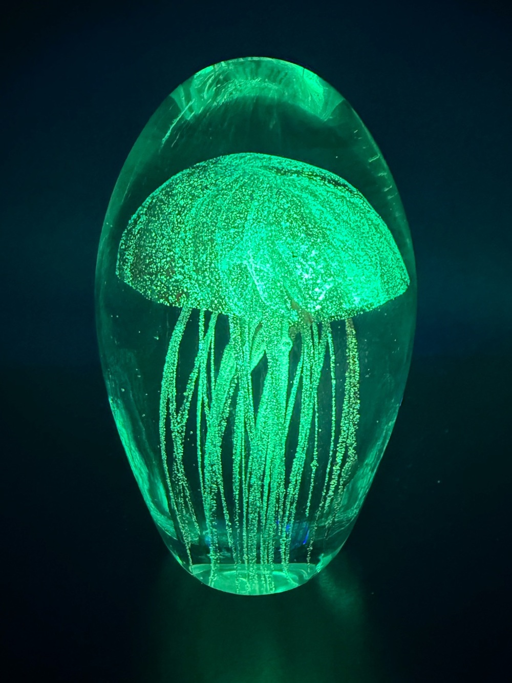 UV Reactive Glass Jellyfish Paperweight Art Sculpture - Red